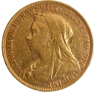 Gold Sovereign Coin of Victoria Queen of United Kingdom of 1893. 