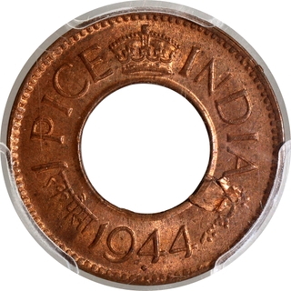 Extremely Rare PCGS MS 64 RB Error Bronze One Pice Coin of King George VI of Bombay Mint of 1944.