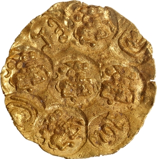 Punch Marked Gold Nandi Gadyana Coin of Nolambas of Central Karnataka.