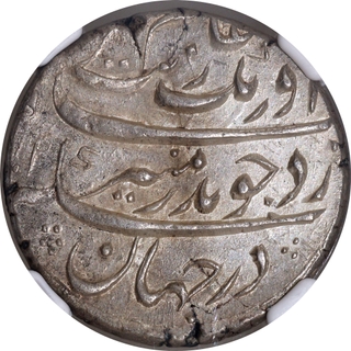 Rare Grade by NGC as MS62 Aurangzeb Alamgir of Burhanpur Mint Silver Rupee Coin with Hijri year 1101 and 34 RY.