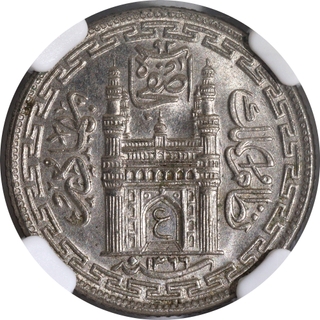 Graded & Slabbed by NGC as MS63 Hyderabad Mir Usman Ali Khan Cupro Nickel 4 Annas Coin.