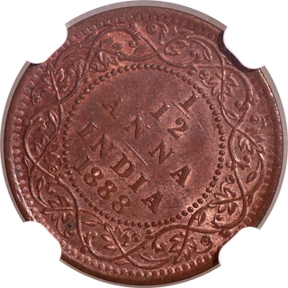 Very Rare NGC MS 63 BN Graded Copper One Twelfth Anna Coin of Victoria Empress of Bombay Mint of 1888.