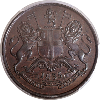 Very Rare PCGS MS 63 BN Graded Copper Half Anna Coin of East India Company of Madras Mint of 1835.