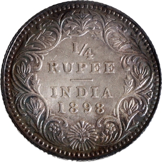 Rare Silver Quarter Rupee Coin of Victoria Empress of Calcutta Mint of 1898.