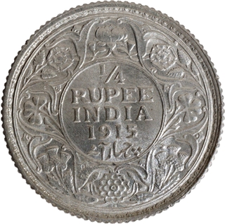 Tough Date Silver Quarter Rupee Coin of King George V of Bombay Mint of 1915.