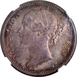 Rare NGC MS 62 Graded Silver Half Rupee Coin of Victoria Queen of Calcutta/Bombay Mint of 1840.