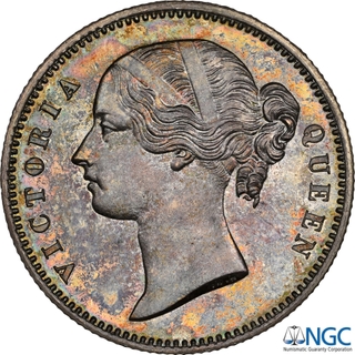 Extremely Rare NGC PF 64 Graded Silver Half Rupee Coin of Victoria Queen of Calcutta Mint of 1849.