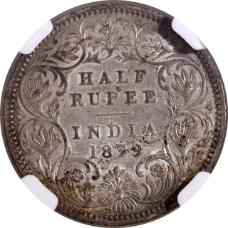 Extremely Rare 1879 NGC XF 40 Graded Silver Half Rupee Coin of Victoria Empress of Calcutta Mint.