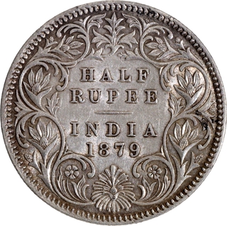 Extremely Rare Difficult Year 1879 Silver Half Rupee Coin of Victoria Empress of Calcutta Mint.