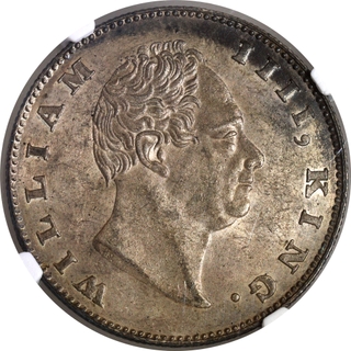 Very Rare NGC MS 61 Graded Silver One Rupee Coin of 1835 of King William IIII of Calcutta Mint.