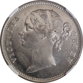 Rare NGC MS 63 Graded Silver One Rupee Coin of Victoria Queen of Calcutta/Bombay Mint of 1840.