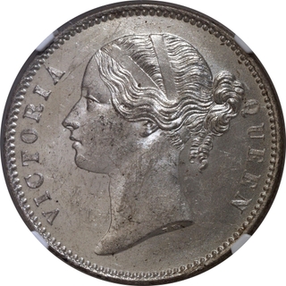 Rare NGC MS 63 Graded Silver One Rupee Coin of Victoria Queen of Calcutta/Bombay Mint of 1840.