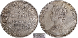 Extremely Rare 1886 (6 over 5) Silver One Rupee Coin of Victoria Empress of Bombay Mint.