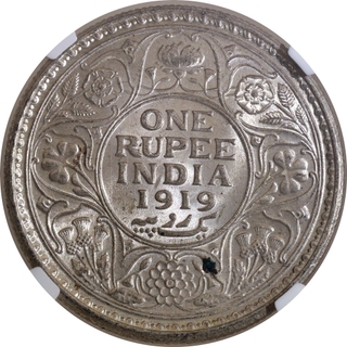 Scarce NGC MS 64 Graded Silver One Rupee Coin of King George V of Calcutta Mint of 1919.