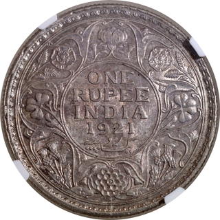 Very Rare Difficult Date NGC MS 64 Graded Silver One Rupee Coin of King George V of Bombay Mint of 1921.