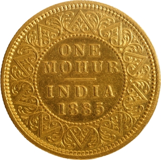 Extremely Rare Gold One Mohur Coin of Victoria Empress of Calcutta Mint of 1885.