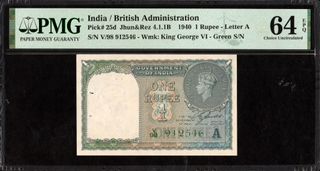 PMG Graded One Rupee Banknote of British India of 1944 Signed by C E Jones.