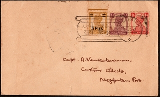 Private Cover with George VI Stamps 1947 and a Special Jai Hind Cancellation sent to Negapatam Port