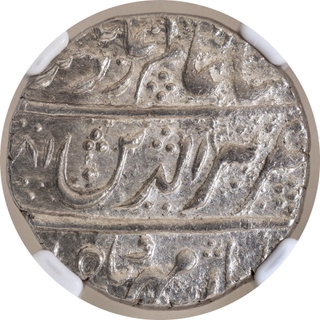 Top Pop Grade by NGC asMS 63 Maratha Confederacy Bagalkot Mint Pseudo mint name Shahjahanabad Dar ul Khilafa, Silver Rupee AH (11)81 Mubarak Sikka Couplet Coin.