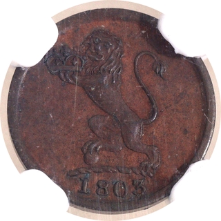 NGC Graded as PF 63 BN Madras Presidency East India Company Soho Mint Copper Cash Proof 1803 Coin. 