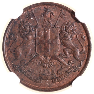 Scarce NGC MS 62 BN Graded Copper One Twelfth Anna Coin of East India Company of Madras Mint of 1835.