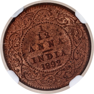 Rare NGC MS 64 RB Graded Copper One Twlfth Anna Coin of Victoria Empress of Calcutta Mint of 1892.