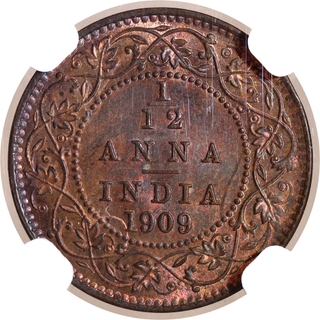 Rare NGC MS 63 BN Graded Bronze One Twelfth Anna Coin of King Edward VII of Calcutta Mint of 1909.