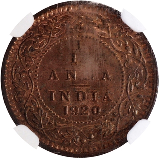 Rare NGC MS 65 RB Graded Bronze One Twelfth Anna Coin of King George V of Calcutta Mint of 1920.