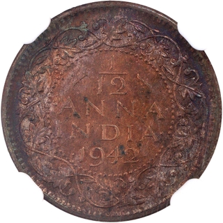 Rare NGC MS 64 RB Graded Bronze One Twelfth Anna Coin of King George VI of Bombay Mint of 1942.