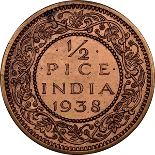 Extremely Rare Proof NGC PF 63 RD Graded Bronze Half Pice Coin of King George VI of Calcutta Mint of 1938.