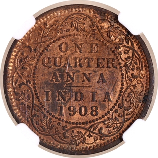 Scarce Bronze One Quarter Anna Coin of King Edward VII of Calcutta Mint of 1908.