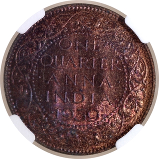 Rare NGC MS 65 RB Graded Bronze One Quarter Anna Coin of King George VI of Calcutta Mint of 1939.