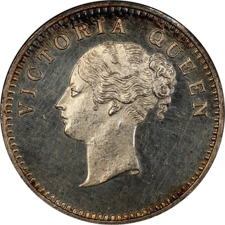 Extremely Rare PCGS PR 63 Graded Silver Two Annas Proof Restrike Coin of Victoria Queen of Calcutta Mint of 1841.