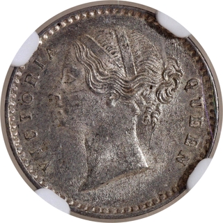 Very Scarce NGC MS 63 Graded Silver Two Annas Coin of Victoria Queen of Calcutta Mint of 1841.