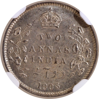 Scarce NGC MS 64 Graded Silver Two Annas Coin of King Edward VII of Calcutta Mint of 1903.