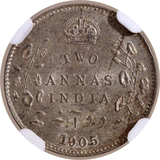 Scarce NGC MS 63 Graded Silver Two Annas Coin of King Edward VII of Calcutta Mint of 1905.