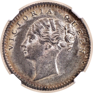 Extremely Rare NGC MS 63 Graded Silver Quarter Rupee Coin of Victoria Queen Continuous Legend of Calcutta Mint of 1840.