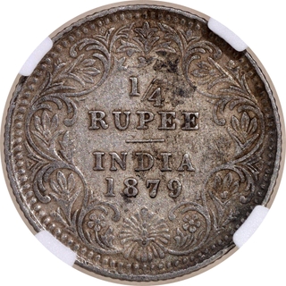 Rare Date 1879 NGC Graded Silver Quarter Rupee Coin of Victoria Empress of Calcutta Mint.