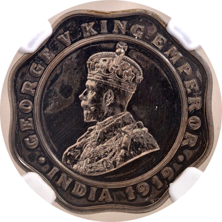 Very Rare NGC PF 64 Graded Cupro Nickle Four Annas Proof Coin of King George V of Calcutta Mint of 1919.