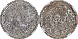 Very Scarce NGC MS 62 Graded Silver Half Rupee Coins of King George V of Calcutta Mint of 1924 and 1926.