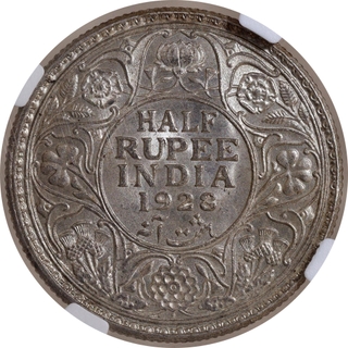 Scarce NGC MS 61 Graded Silver Half Rupee Coin of King George V of Bombay Mint of 1928.