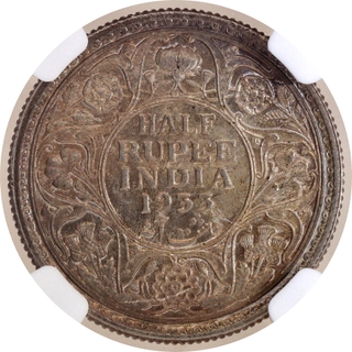 Very Scarce NGC MS 64 Graded Silver Half Rupee Coin of King George V of Calcutta Mint of 1933.