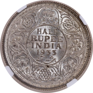 Very Rare NGC MS 65 Graded Silver Half Rupee Coin of King George V of Calcutta Mint of 1933.