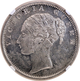 Rare NGC MS 61 Graded Silver One Rupee Coin of Continuous Legend Victoria Queen of Bombay Mint of 1840.