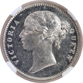 Rare NGC MS 62 Graded Silver One Rupee Coin of Victoria Queen of Calcutta/Bombay Mint of 1840.