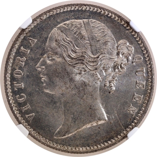 Rare NGC MS 63 Graded Silver One Rupee Coin of Victoria Queen of Calcutta/Bombay Mint of 1840.