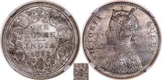 Extremely Rare NGC UNC Graded Silver One Rupee Coin of Bombay Mint of Victoria Queen of 1862.