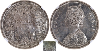 Extremely Rare NGC MS 62 Graded Silver One Rupee Coin of Victoria Queen of Bombay Mint of 1862.