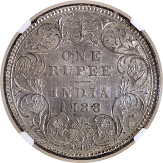 Rare NGC MS 61 Graded Silver One Rupee Coin of Victoria Empress of Bombay Mint of 1888.