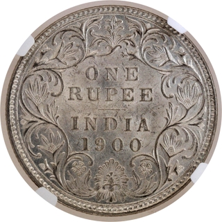 Rare NGC MS 62 Graded Silver One Rupee Coin of Victoria Empress of Bombay Mint of 1900.